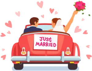 Just Married Couplein Car Celebration PNG image