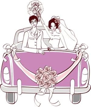 Just Married Couplein Car Clipart PNG image