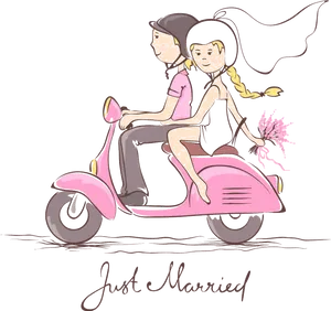 Just Married Coupleon Scooter PNG image