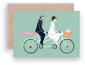 Just Married Coupleon Tandem Bicycle PNG image