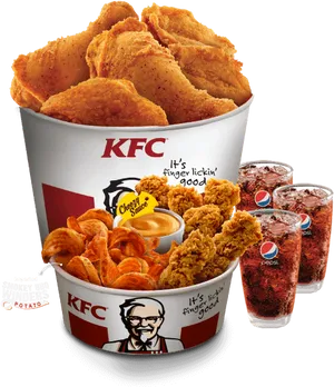 K F C Fried Chickenand Sideswith Drinks PNG image