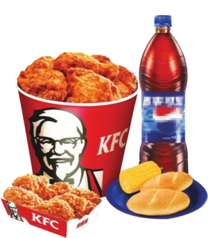 K F C Meal Combo Fried Chicken Soda Bread Corn PNG image