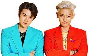 K Pop Duoin Colorful Suits PNG image