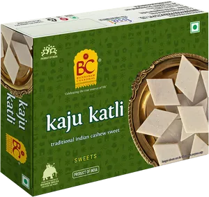 Kaju Katli Traditional Indian Sweet Packaging PNG image