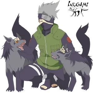 Kakashiand Ninken Team PNG image