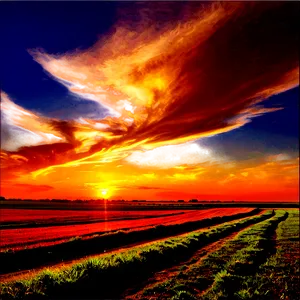 Kansas Sunset Over Farmland PNG Wgf43