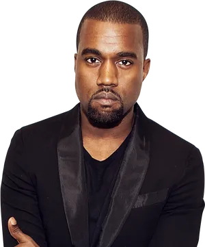 Kanye West Portrait Black Suit PNG image