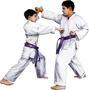 Karate Kids Practicing Sparring Techniques PNG image