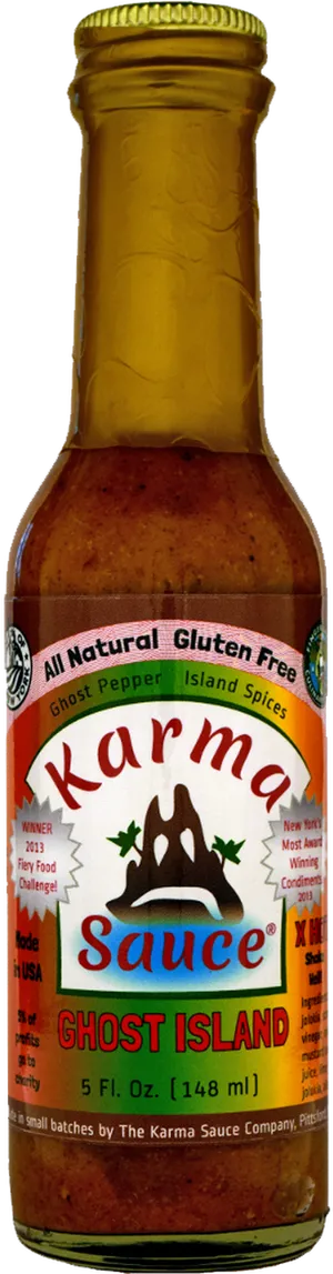 Karma Sauce Ghost Island Hot Sauce Bottle PNG image