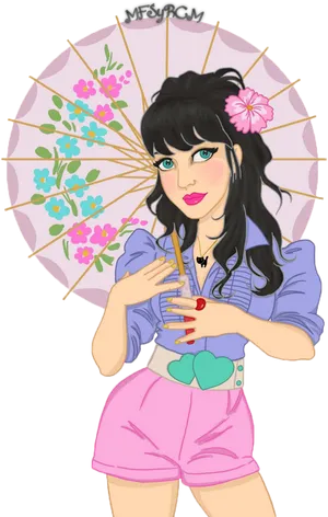 Katy Perry Animated Characterwith Umbrella PNG image