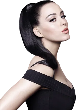 Katy Perry Black Hair Ponytail Portrait PNG image