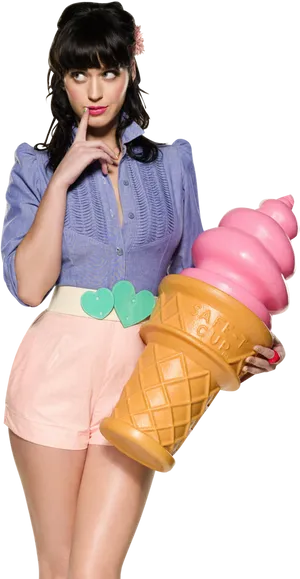 Katy Perry Holding Giant Ice Cream Cone PNG image