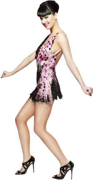 Katy Perry Pink Black Dress Pose PNG