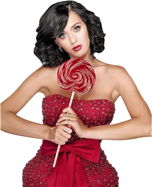 Katy Perry Red Dress Lollipop PNG image