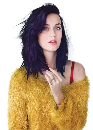 Katy Perry Yellow Fuzzy Sweater PNG image