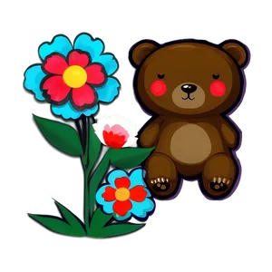Kawaii Bear And Flowers PNG 06292024