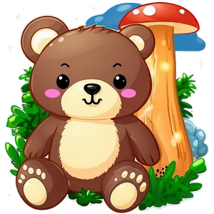 Kawaii Bear And Mushrooms PNG Axm33