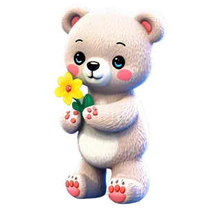 Kawaii Bear Holding Flower Png 06292024 PNG image