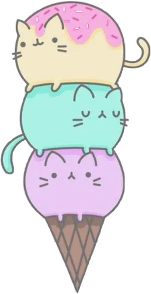 Kawaii Cat Ice Cream Stack PNG image