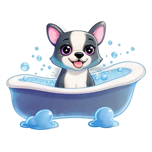 Kawaii Dog In A Bubble Bath PNG Bir PNG