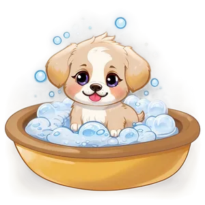 Kawaii Dog In A Bubble Bath PNG Occ