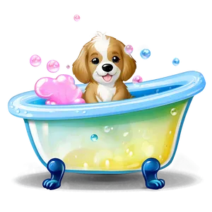 Kawaii Dog In A Bubble Bath PNG Xpe