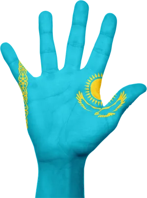 Kazakhstan Flag Inspired Hand Art PNG image