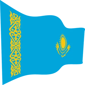 Kazakhstan National Flag Waving PNG image