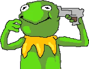 Kermit Pixel Artwith Gun PNG image