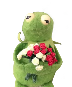 Kermit With Bouquetof Roses PNG image