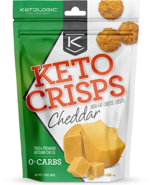 Keto Logic Cheddar Cheese Crisps Snack Packaging PNG image