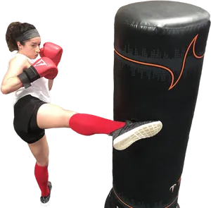 Kickboxer Practicing Roundhouse Kick PNG image