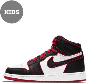 Kids Air Jordan1 Mid Black Red White PNG image