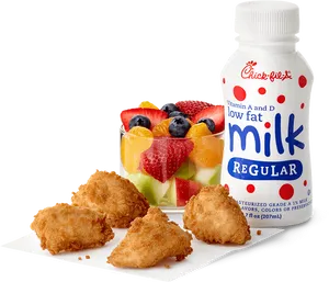 Kids Meal Chicken Fruit Milk PNG