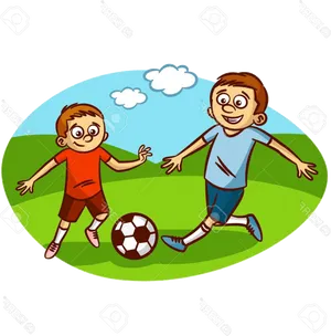 Kids Playing Football Cartoon Clipart PNG image