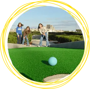 Kids Playing Mini Golf Outdoors PNG image