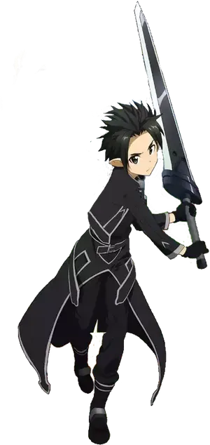 Kirito Black Swordsman Action Pose PNG image