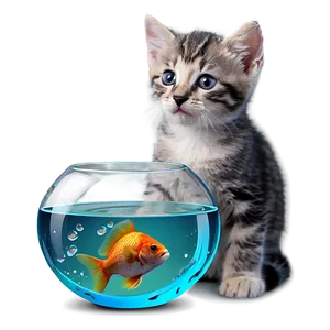 Kitten And Fishbowl PNG Vym PNG