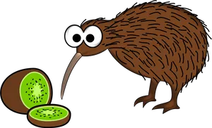 Kiwi Birdand Kiwi Fruit Cartoon PNG image