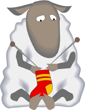Knitting Sheep Cartoon Illustration PNG image