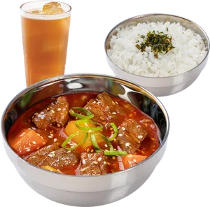 Korean Beef Stew Rice Beer PNG image