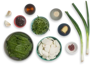 Korean Cuisine Ingredients Flatlay PNG image