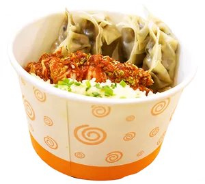 Korean Dumplingsand Spicy Chicken Bowl PNG