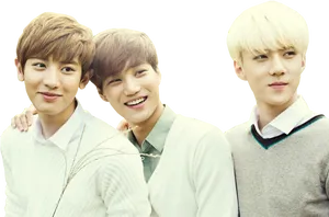 Kpop Trio Smiling Pastel Background PNG image