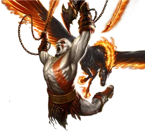 Kratos_ Fury_ Chains_ Flaming_ Blades PNG image