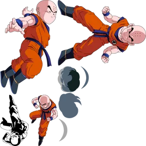 Krillin Multiple Poses Action Illustration PNG image