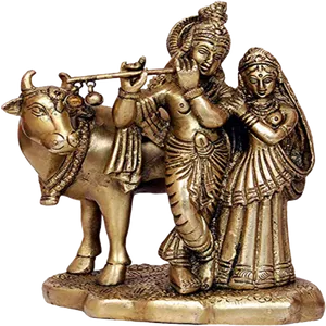 Krishna Radha Statue Flute Cow PNG image