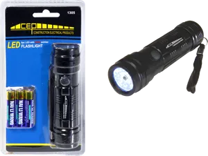 L E D Flashlightwith Batteriesand Packaging