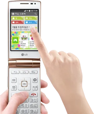 L G Flip Phone Touchscreen Interaction PNG image