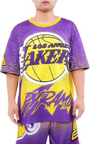 Lakers Themed Outfit Showcase PNG image